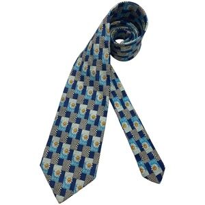 ESCADA Blue Geometric Floral Silk LUXURY Tie ITALY